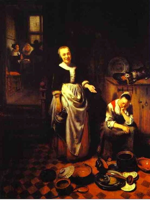Maes, Interior with A Sleeping Maid and her Mistress